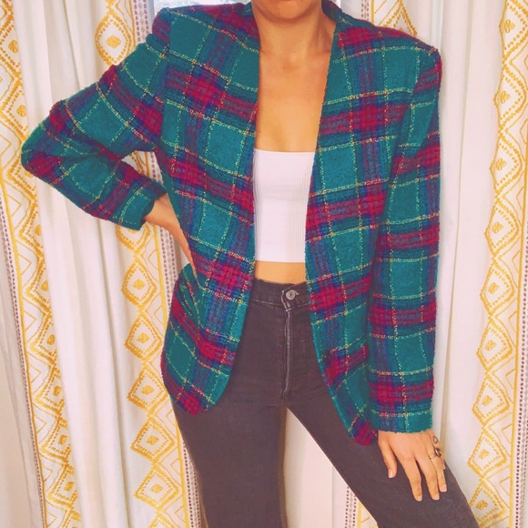❌SOLD❌ VTG 80s Colorful Plaid Wool Blazer size Small - Picture 15 of 15